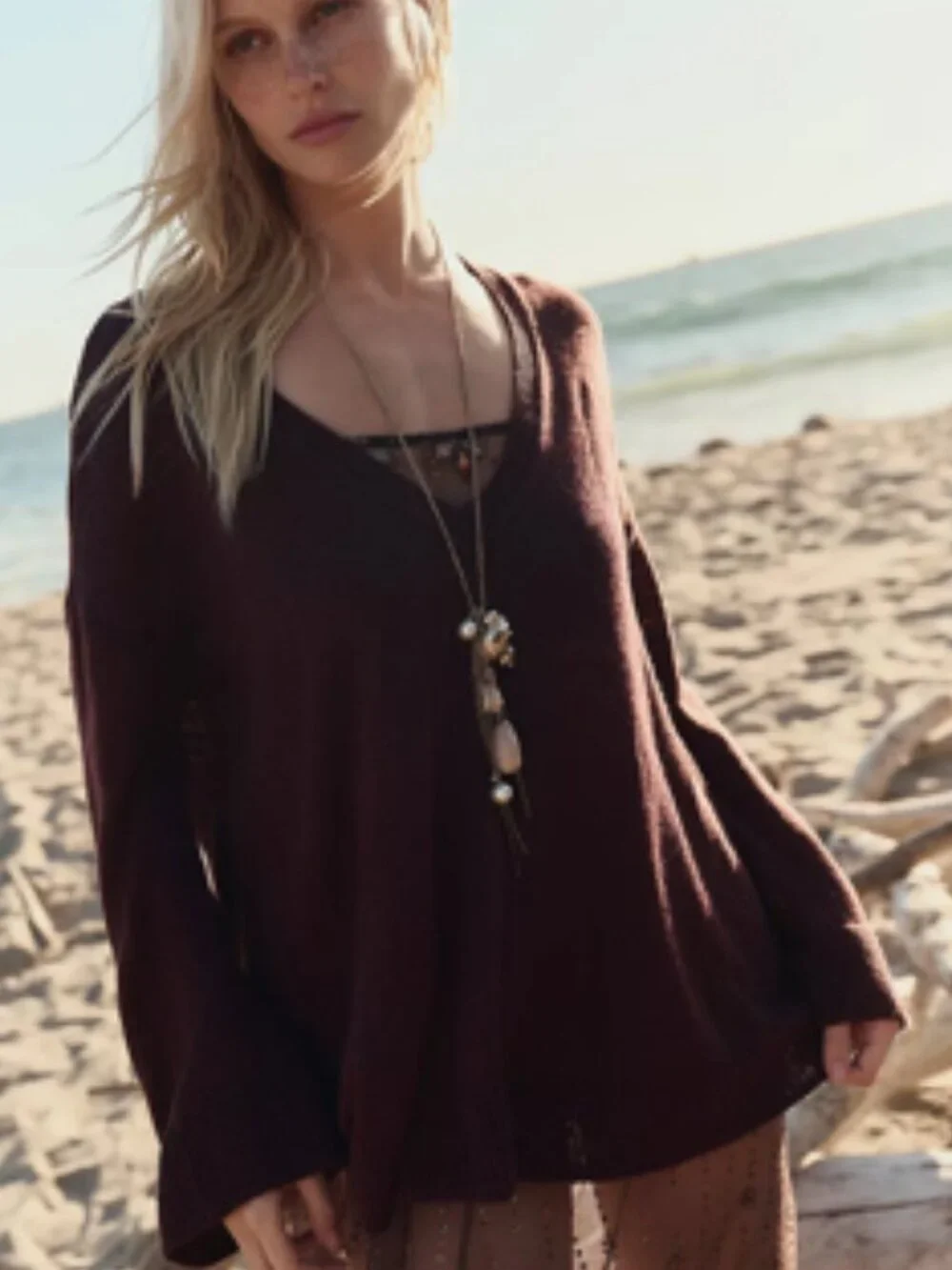 NWT Free People Isadora Reversible Brown Sweater Tunic